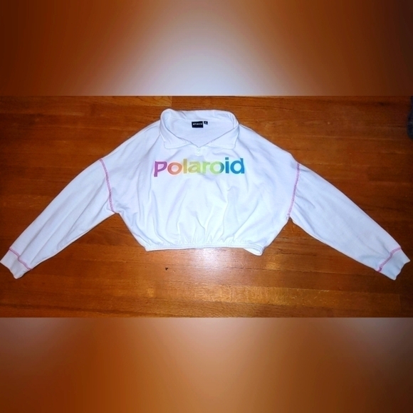 𝅺POLAROID White Cropped top Sweatshirt - Picture 3 of 7